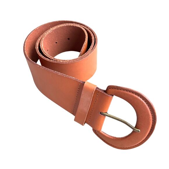 Anthropologie Accessories - Anthropologie leather belt size S British camel tan wide waist adjustable chic